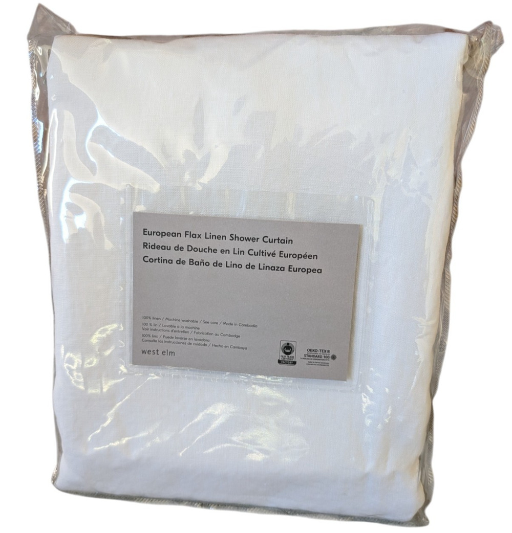 West Elm European Flax Linen Shower Curtain in White New Standard 72 x 74
